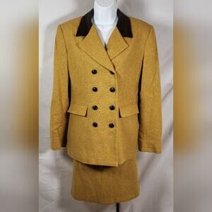 Vintage PETITE SOPHISTICATE Yellow Wool Blend Tweed Skirt Suit - Size 8